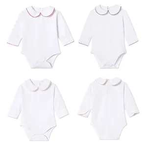 Combed cotton baby clothing baby bodysuit blanks long sleeve toddler new born girls collared rompers wholesale