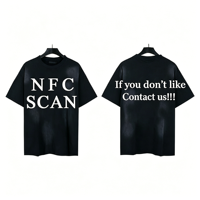 Kaos Pria Streetwear 250g Heavyweight dengan Tag NFC, Cuci Asam, Cetak Grafis, Katun Berkualitas Tinggi, Lengan Pendek, Kasual