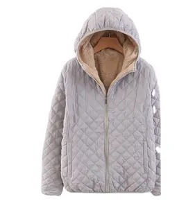 Shipping:Women Autumn Winter Parkas Coat Jackets Female Lamb Hooded Plaid Long Sleeve Warm Winter Jacket Plus Size S~3XL casaco