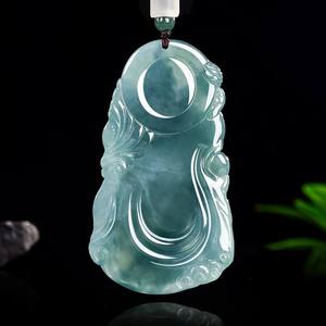 Pendentif en jade naturel bleu eau Guan Gong UNISEXE Design original Style chinois Cadeau avec certificat d'évaluation E013 - Product Image 3