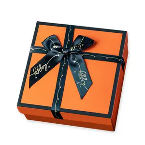 Kotak Hadiah Oranye Kustom Fashion Kreatif Hari Valentine Busur Hadiah Kotak Kertas untuk Hadiah Pakaian Kosmetik