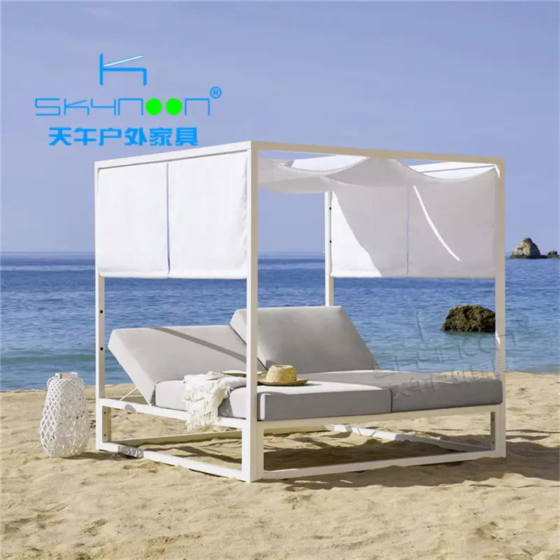 Tumbona doble con toldo de aluminio resistente a altas temperaturas, cama de playa de alta calidad para exteriores, 33021