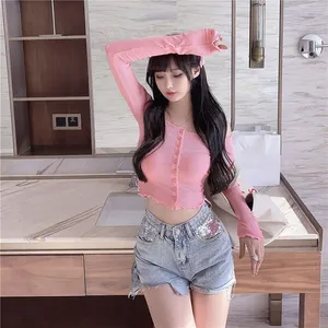 Small Sexy Pink Women's Net Red One Line Neck T-Shirt Autumn Slim Fit Off Shoulder T-shirt Long Sleeve Short Top Fashion