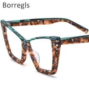 Borregls Colorful Acetate Glasses Women Brand Designer 2024 New High Quality Oversize Big Cat Eye Eyeglass Optical Eyewear 19290