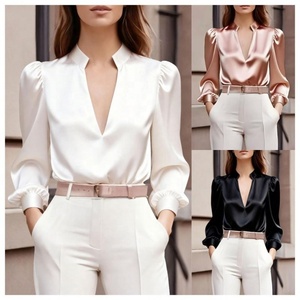 Chemisiers pour femmes, chemisiers élégants, chemisiers unis de haute qualité, manches longues, mode, <span class=keywords><strong>grande</strong></span> <span class=keywords><strong>taille</strong></span>, vêtements pour femmes, chemisier - Product Image 2