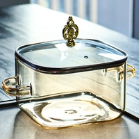 Casserole en verre borosilicate résistant à la chaleur, carrée, personnalisée, couleur ambre, avec poignée, pour la cuisine