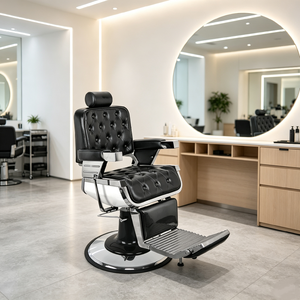 Poltrona Reclinabile Nera e Oro per Salone con Schienale Regolabile e Supporto Lombare, Design Elegante, Sedia per Parrucchiere Resistente - Product Image 2