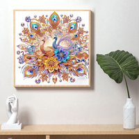 Kit de Peinture Diamant 5D Paon et Fleurs 30x30cm, Perçage Partiel, Diamants de Forme Spéciale, Art Diamant DIY, Décoration Maison, Cadeau
