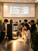 Distributeur de café commercial LE307A, capacité de 1,5 kg de grains, 3 réservoirs de poudre instantanée, écran 17 pouces, paiement multi-mode