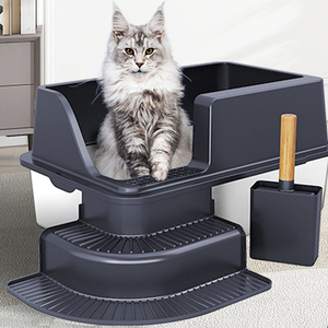 Bac à <span class=keywords><strong>litière</strong></span> pour <span class=keywords><strong>chat</strong></span> en acier inoxydable avec design ouvert, échelle facile à nettoyer pour chats, toilette pour animaux de compagnie - Product Image 1