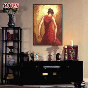 Peinture à l'huile abstraite moderne sur toile, femme espagnole de flamenco peinte à la main dans une robe rouge - Product Image 3