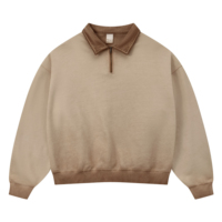 Sweatshirt Pria Model Boxy Custom Bordir 3D 370gsm French Terry Polo Half-Zip Distressed Wash Khaki Urban Workwear
