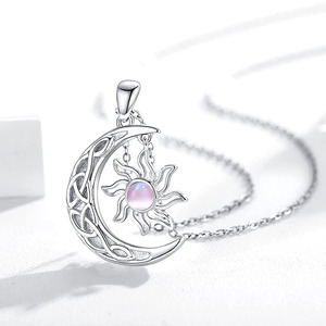 Trang Sức Bạc Sterling 925 Vòng Cổ Mặt Dây Chuyền Celtic Trăng Lưỡi Liềm Mặt Trời Mặt Trăng Đá Cho Nữ - Product Image 6