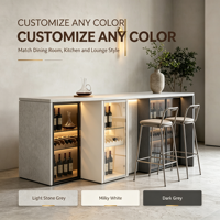 Meuble bar personnalisé Stone Island avec porte vitrée, rangement à vin, éclairage LED, étagère en bois, présentoir à carafes, bar à domicile OEM ODM
