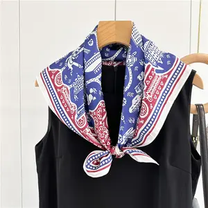 Luxury Foulard Women Silk Square Satin Scarves Custom Paisley Printed Women Head Scarf Bandana For Ladies 65x65cm