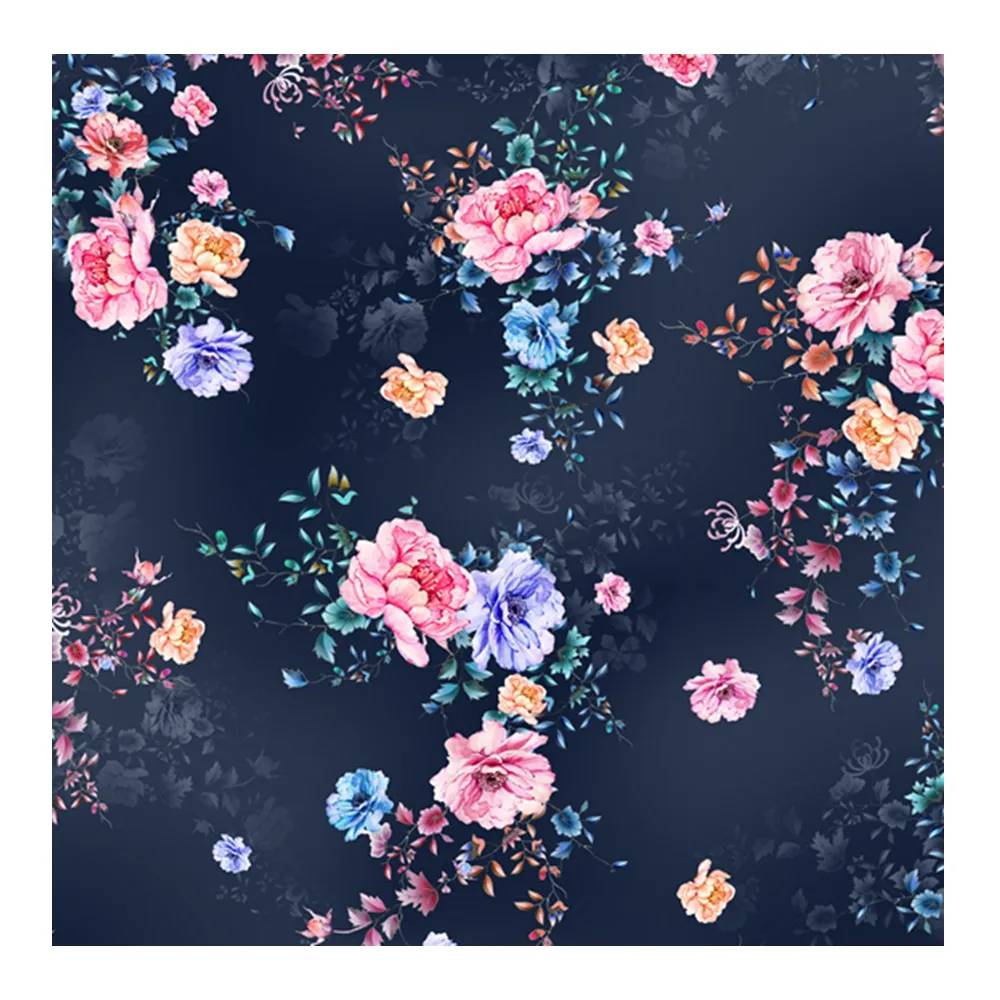 ポリエステルシルクソフトサテンシフォンカスタムデジタル印刷花の滑らかな花女性のシャツドレス模倣シルク衣服生地