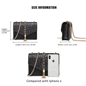 Royal Fair RTS in Stock Borsa a Tracolla <span class=keywords><strong>Nera</strong></span> Glitterata, Pochette <span class=keywords><strong>da</strong></span> <span class=keywords><strong>Sera</strong></span>, Borsa per Appuntamenti, Borsa a Catena alla Moda per Donne, Borsa <span class=keywords><strong>da</strong></span> Festa - Product Image 4