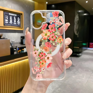 <span class=keywords><strong>Coque</strong></span> de téléphone portable rose, <span class=keywords><strong>orange</strong></span>, à motifs floraux et feuilles vertes pour <span class=keywords><strong>iPhone</strong></span> 16 Plus 17 Air <span class=keywords><strong>Pro</strong></span> Max, <span class=keywords><strong>coque</strong></span> transparente magnétique, <span class=keywords><strong>coque</strong></span> arrière - Product Image 1