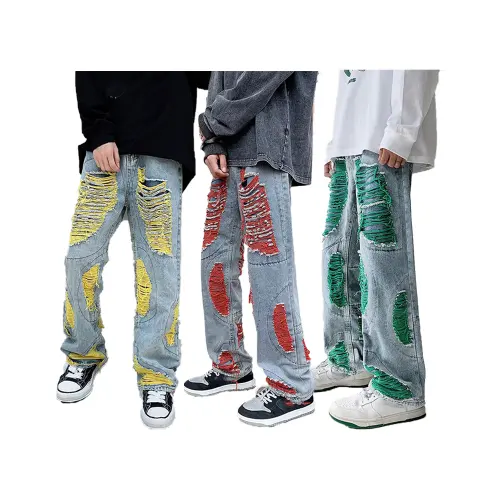 Oem Custom Luxe Jeans Mannen Contrast Kleur Gescheurd Ontwerp In 2024 Mode Denim Jeans