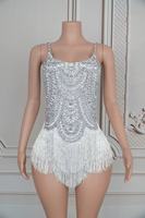 Robe de scène sexy imprimée avec des strass scintillants et des franges en spandex/polyester, costume de danse, combinaison pour femmes, performance en boîte de nuit