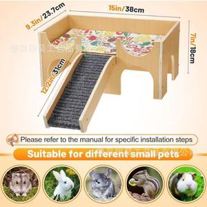 Hábitat rectangular de madera para hámster, casa multifuncional para animales pequeños con rampa y escondites para hámster - Product Image 4