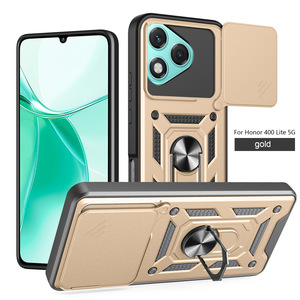 Funda Magnética Antigolpes para Teléfono con Anillo, Diseño <span class=keywords><strong>de</strong></span> Armadura, TPU+PC, con Cubierta Deslizante para Cámara, para Honor 400 Lite, <span class=keywords><strong>Oro</strong></span> Rosa y Negro - Product Image 4