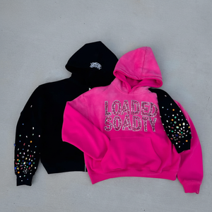 Vente en gros de streetwear de haute qualité en éponge française 100% coton avec étiquette de ligne noire imprimée bouffante LOGO personnalisé sweats avec strass pour hommes - Product Image 1