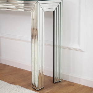 <b>Mirrored</b> Console <b>Table</b> Glass Top Modern Entryway <b>Table</b> Living Room Furniture Contemporary Design Style Leg Base - Product Image 6