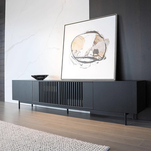 Mobile TV Retrò Nero, Mobile da Terra Moderno e Semplice per Soggiorno, Mobile TV <span class=keywords><strong>in</strong></span> Legno Massello di Lusso Leggero con Piedi <span class=keywords><strong>in</strong></span> Ferro - Product Image 6
