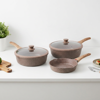 Ensemble de casseroles SANLANG Fashion Granite avec couvercle en verre, revêtement céramique en aluminium moulé sous pression, poêle à frire profonde et poêle à frire.