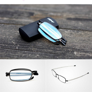 Lunettes de lecture rouges pliables anti-lumière bleue, monture ovale unisexe en métal avec étui pour la lecture - Product Image 5