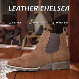 Botas de cuero Goodyear Welt Brogue Chelsea para hombre, color café, con punta cuadrada, para otoño/invierno, formales, para boda, estilo Oxford, que aumentan la altura. - Product Image 2
