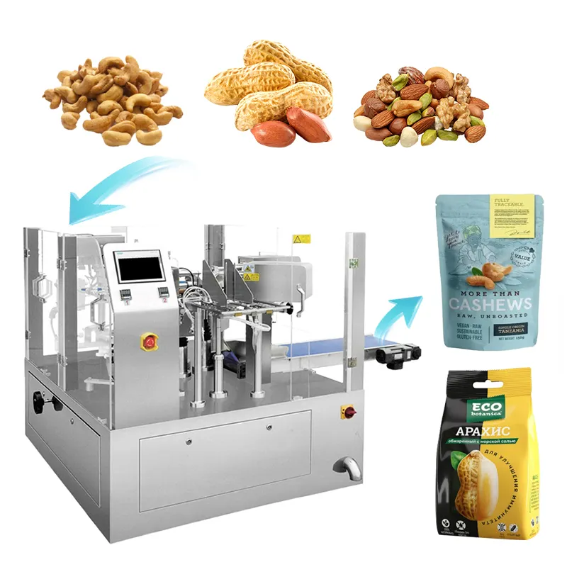 מכונות אריזת בוטנים אגוזים אוטומטיות רב תפקודיות אגוזי קשיו מכונת אריזה שקיות חטיף