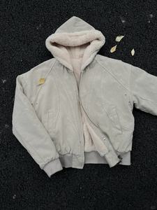 <span class=keywords><strong>Veste</strong></span> bomber coréenne pour homme, style streetwear automne-hiver, doublée en polaire, à capuche, fermeture éclair, ample, en toile épaisse, unie, teinte unie - Product Image 3