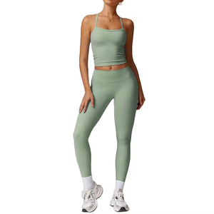 TZ8519裸体感觉健身房套装女性健身纯色亲肤四向拉伸户外训练健身瑜伽套装 - Product Image 2