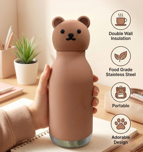 Botella de Agua Infantil de Acero Inoxidable con Aislamiento al Vacío, Diseño de Cabeza de Animal de Dibujos Animados, Doble Uso, con Pajita, Antiderrames, Logotipo Personalizable - Product Image 6
