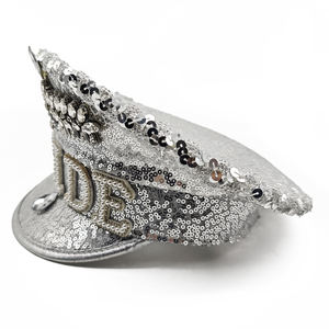 Manwu fabrika özel gümüş pullu kaptan şapkalar kadınlar için lisans parti düğün Glitter Rhinestone peluş kapaklar açık malzemeleri - Product Image 5