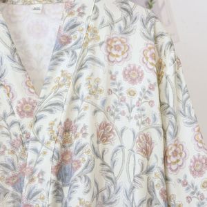 Vestaglia da Notte Donna in Cotone Gauze con Stampa Floreale Pastorale, Scollo a V, Maniche Lunghe, Asciugatura Rapida, Doppio Strato Sottile e Vestibilità Ampia, Primavera Estate, ODM - Product Image 4