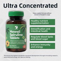 Comprimés de spiruline hawaïenne OEM 180 suppléments d'usine pour l'immunité des adultes Détoxification antioxydante Santé intestinale