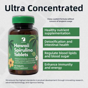 OEM tablet <span class=keywords><strong>Spirulina</strong></span> Hawaii 180 hitungan suplemen pabrik untuk suplemen dewasa detoksifikasi antioksidan kesehatan usus - Product Image 4