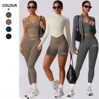 Ensemble de yoga 5 pièces : Shorts sans couture, soutien-gorge de sport, débardeur d'entraînement zippé, leggings taille haute pour femme, tenue de fitness pour la gym