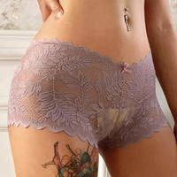 Culottes courtes en dentelle taille basse respirantes, fines, transparentes, grandes tailles, couleur unie pour femmes