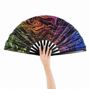 Hot Sale Big Clack <b>Large</b> 33Cm Customized Logo Printing Polyester Satin Bamboo <b>Fan</b> - Product Image 1