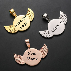 Medaglioni di memoria personalizzati con ciondolo con foto collana con ali d'angelo <span class=keywords><strong>nome</strong></span> inciso 14K con zircone cubico collana con foto gioielli Hip Hop - Product Image 3
