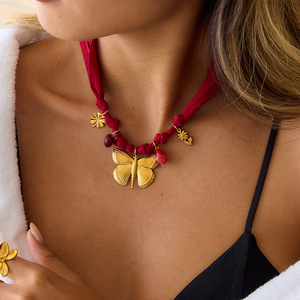 Butterfly Pendant <b>Necklace</b> Stainless Steel Red Cord Women's Fashion Jewelry <b>Statement</b> Piece Elegant Design - Product Image 1