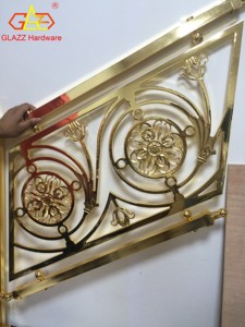 Villa Staircase Handrail Staircase <strong>Guardrail</strong> Golden Pattern Railing <strong>Design</strong> Golden Column - Product Image 4