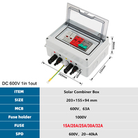 Boîtier de Combinaison Solaire Photovoltaïque DC 600V 1 Entrée 1 Sortie avec Fusibles 15A 20A 25A 30A 32A pour Système Solaire Résidentiel