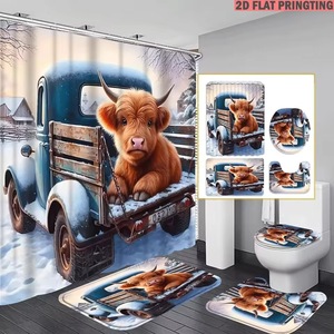 Brown Cow Truck Snow Polyester Shower Curtain Bathroom Curtain Digital Print Waterproof Custom Print Wholesale Modern - Product Image 1