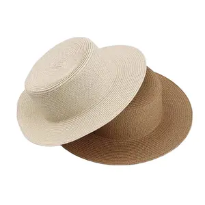 קיץ שטוח עליון רחב שפה כובע קש עובר, חוף הים הגנה מפני השמש חג עשה זאת ביד בעבודת יד כובע קש לוח אור