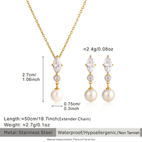 Pendentif de luxe en acier inoxydable blanc avec perle ronde et zircon œil de cheval, ensemble élégant de boucles d'oreilles assorties pour filles